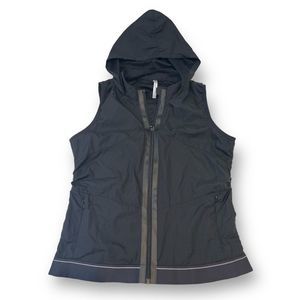 Fabletics Kennedy Black Windbreaker Hooded Vest Jacket Size Large